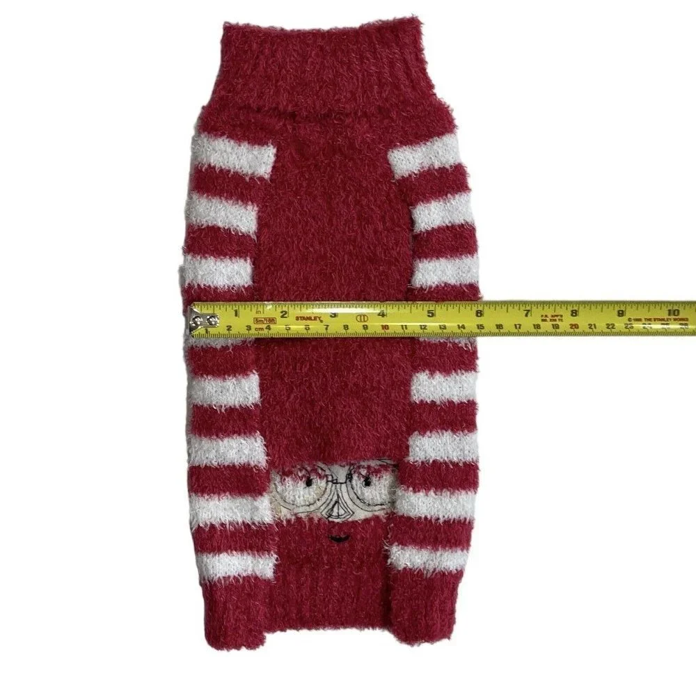 CYEOLLO Dog Christmas Sweater Red White‎ Stripe Small Santa w/Glasses Pets NEW